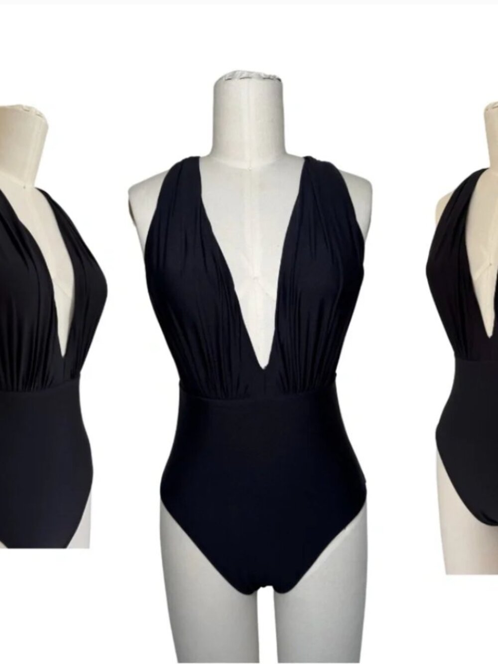 3 SWIMSUITS Size XS - One-Piece Plunge - Sea Angel Black
